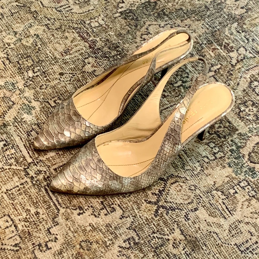 Taupe Snakeskin Kate Spade Kitten Heels Size 7 - Picture 2 of 6